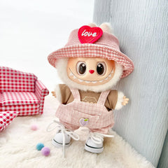 Au Brown Shirt & Overalls Set + Pink Heart Hat + White Canvas Shoes