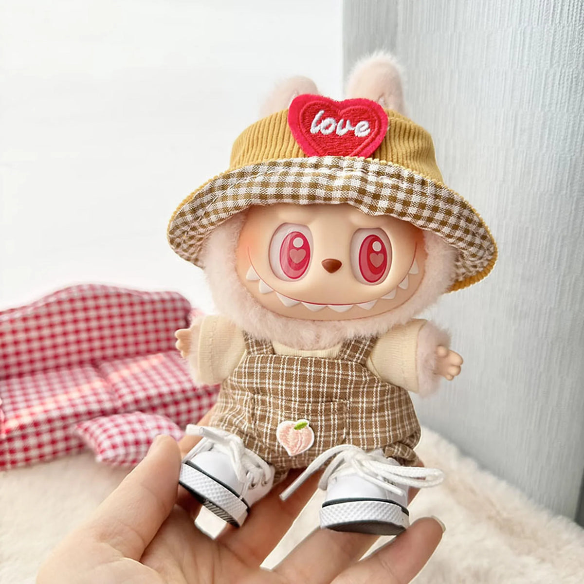 Au Mickey T-Shirt With Overalls Set + Yellow Heart Cap + White Canvas Shoes