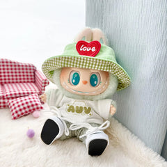 Au White Shirt Two-Piece Set + Green Heart Hat + White Canvas Shoes