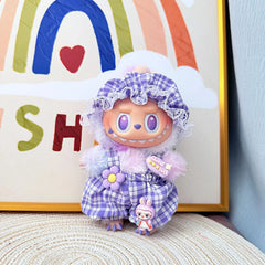 Baby Hat And Checkered Overalls Set In Purple