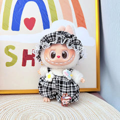 Baby Hat & Plaid Overalls Set In Black