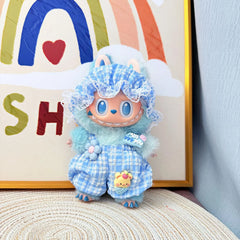 Baby Hat & Plaid Overalls Set In Blue