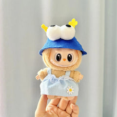 Big-Eyed Blue Sesame Hat Accessory + Blue Daisy Overalls Dress