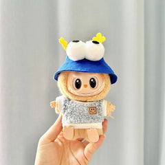 Big-Eyed Blue Sesame Hat + Blue Circle Smiley Top