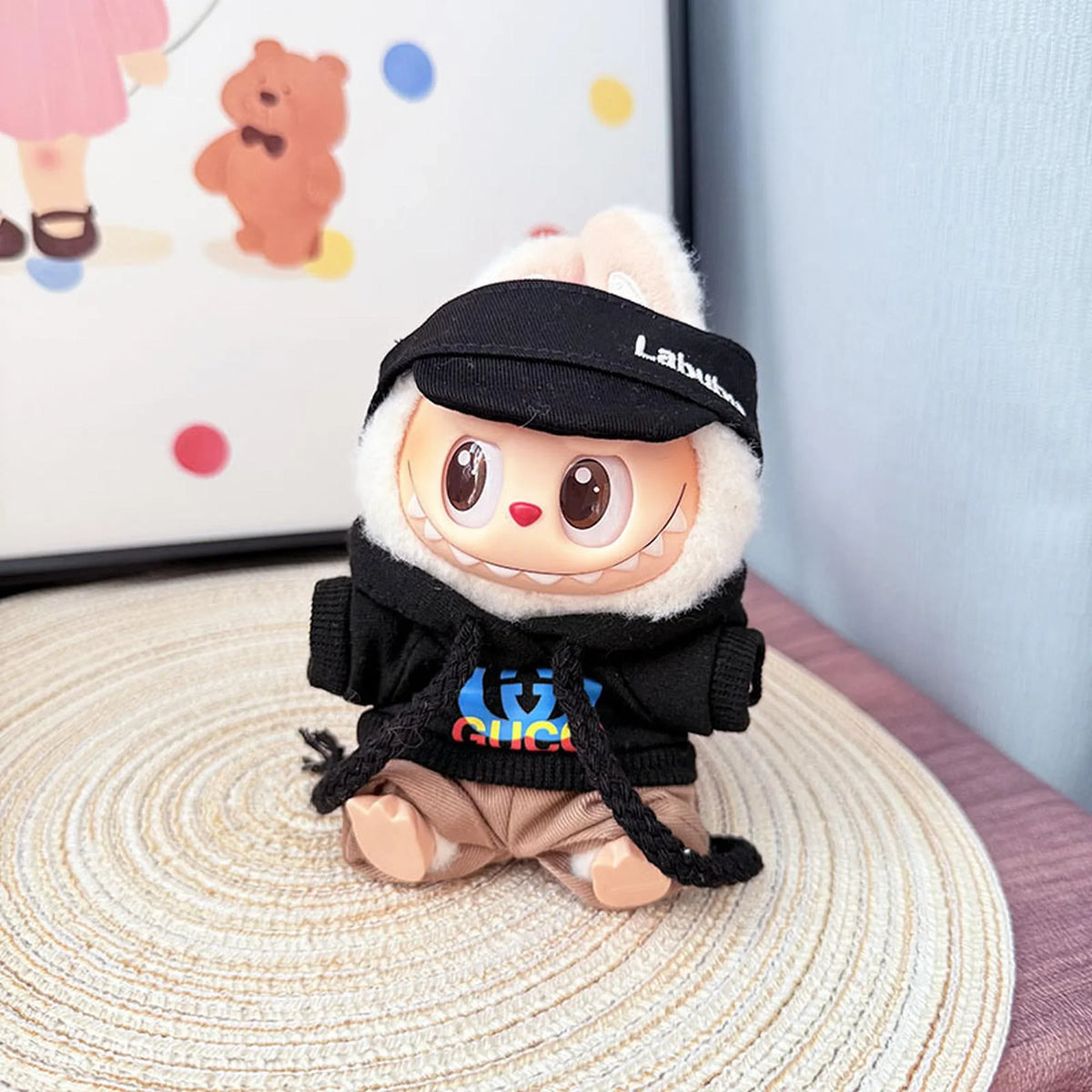 Black And Blue Hoodie + Khaki Pants + Black Beanie Outfit