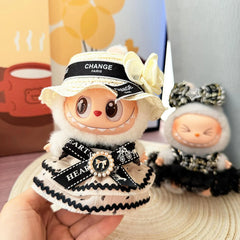 Black-Brimmed White Straw Hat + Elegant Noble Polka Dot Dress