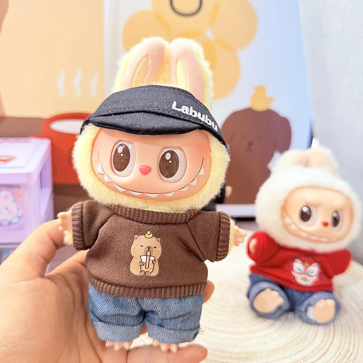 Black Bubu Baseball Cap + Milk Tea-Drinking Bear Hoodie