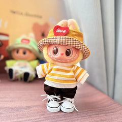 Black Canvas Shoes + Yellow Heart Cap + Sj Yellow & White Striped Short-Sleeve T-Shirt Two-Piece Set