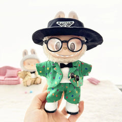 Black-Frame Glasses + Ppd Hat + White Square-Toe Shoes + Green Trendy Suit Set