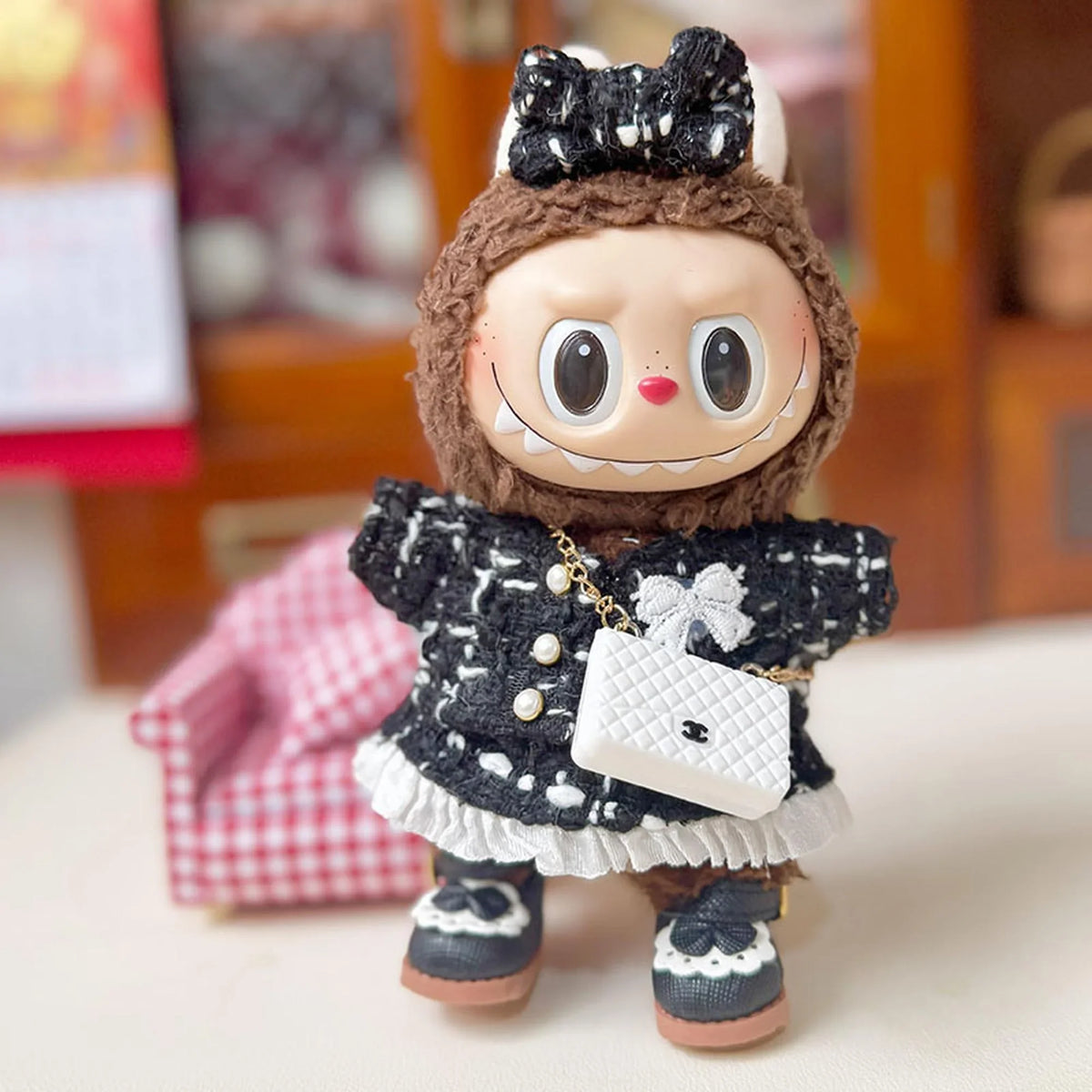 Black Princess Shoes + White Mini C Bag + Classic Chanel-Style Black