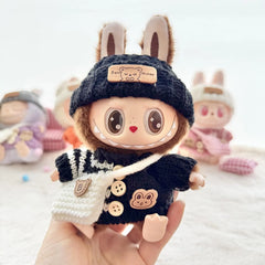Black Striped Button Sweater + Black Turn-Up Hat + White B Bag