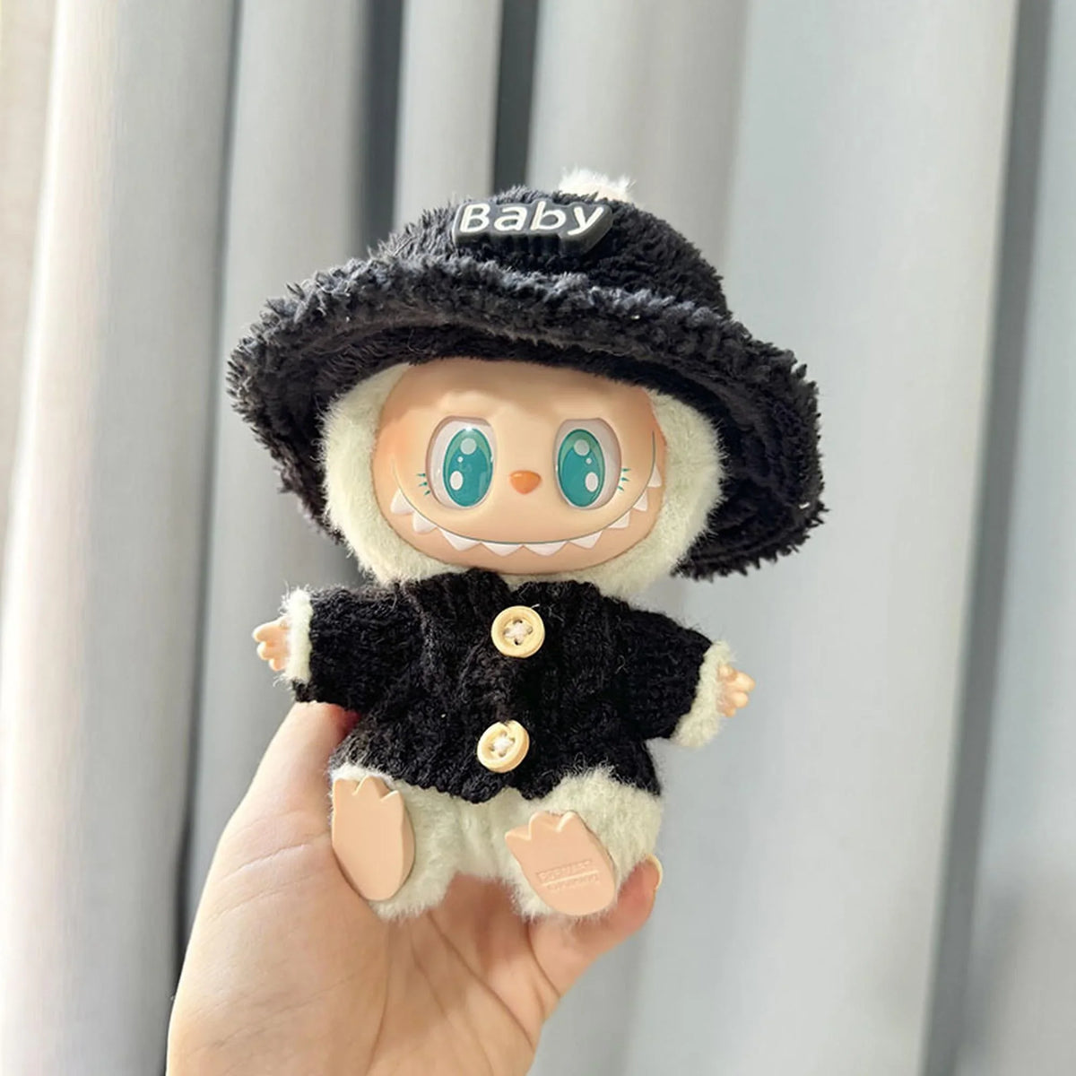 Black Wooden Button Sweater + Dark Hat