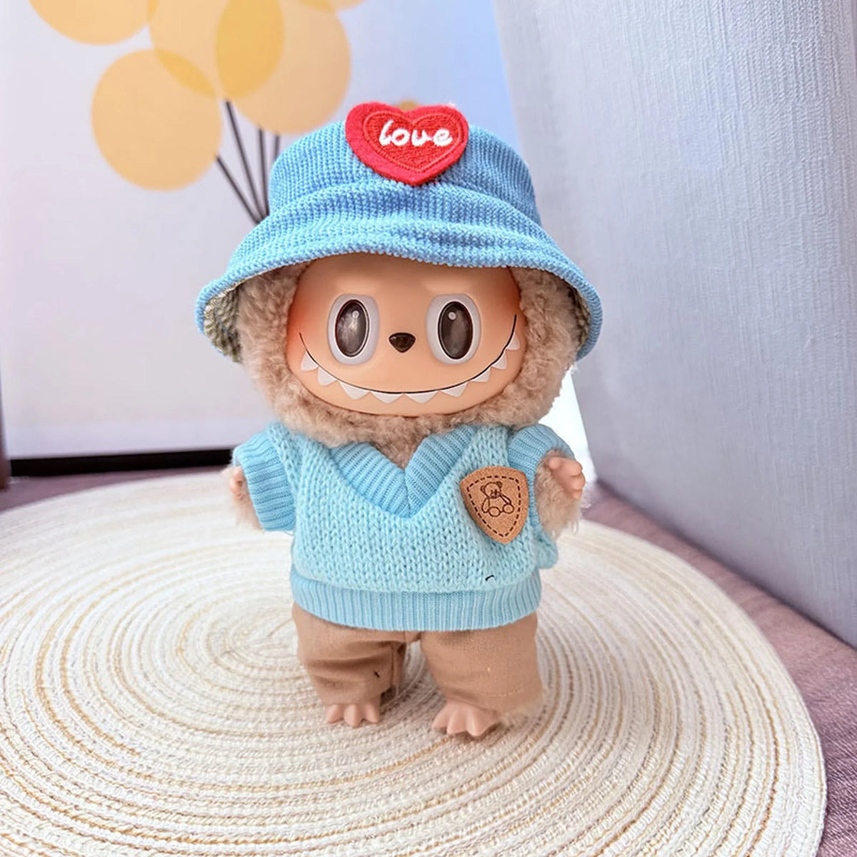 Blue Heart Hat + Sky Blue Bear Sweater