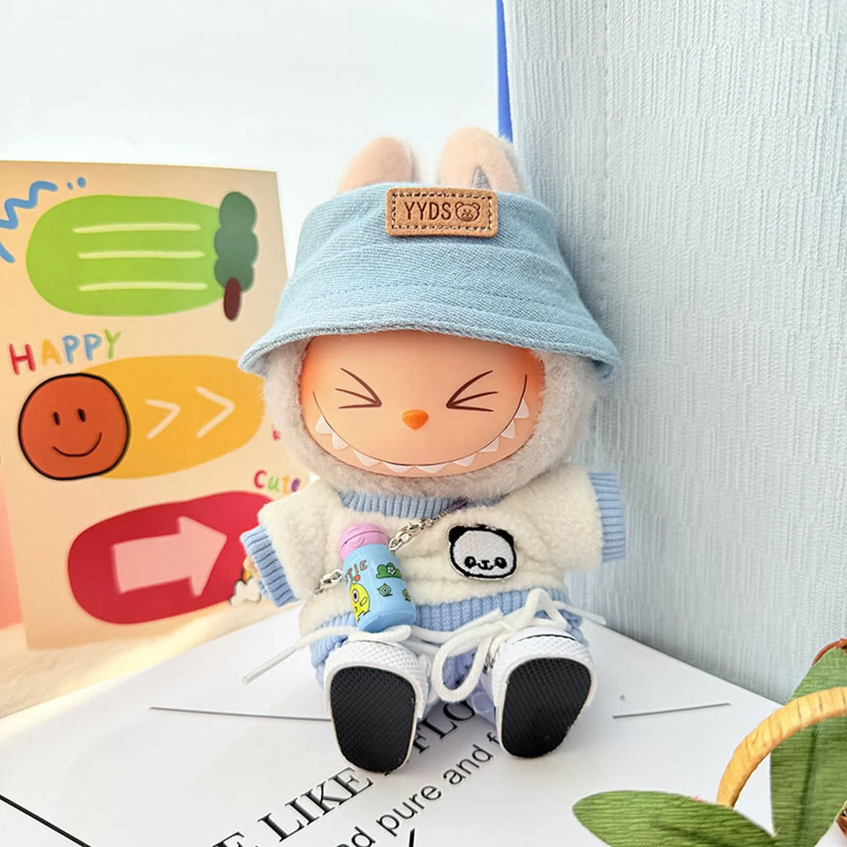 Blue Kettle + White Canvas Shoes + Blue Yyds Cap + Blue Corduroy Two-Piece Set