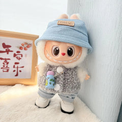 Blue Kettle + White Square-Toe Shoes + Blue Yyds Denim Hat + Gray Double-Buckle Loop Sweater
