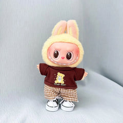 Brown Bear T-Shirt + Brown Checkered Pants + Black Canvas Shoes