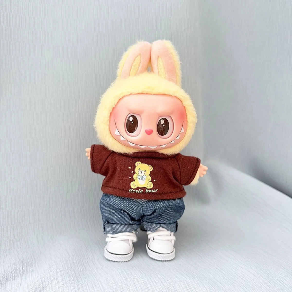 Brown Bear Tee + Blue Cuffed Pants + White Canvas Shoes