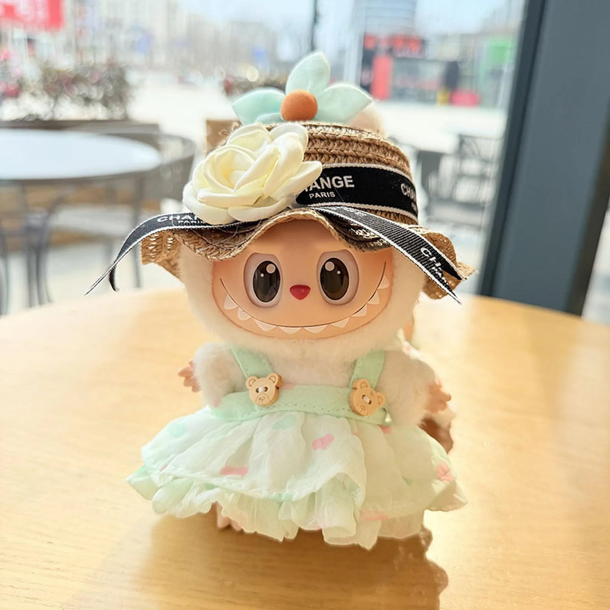 Brown Camellia Straw Hat + Crinkled Green Dress