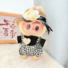 Brown Camellia Straw Hat + Heart Houndstooth Set