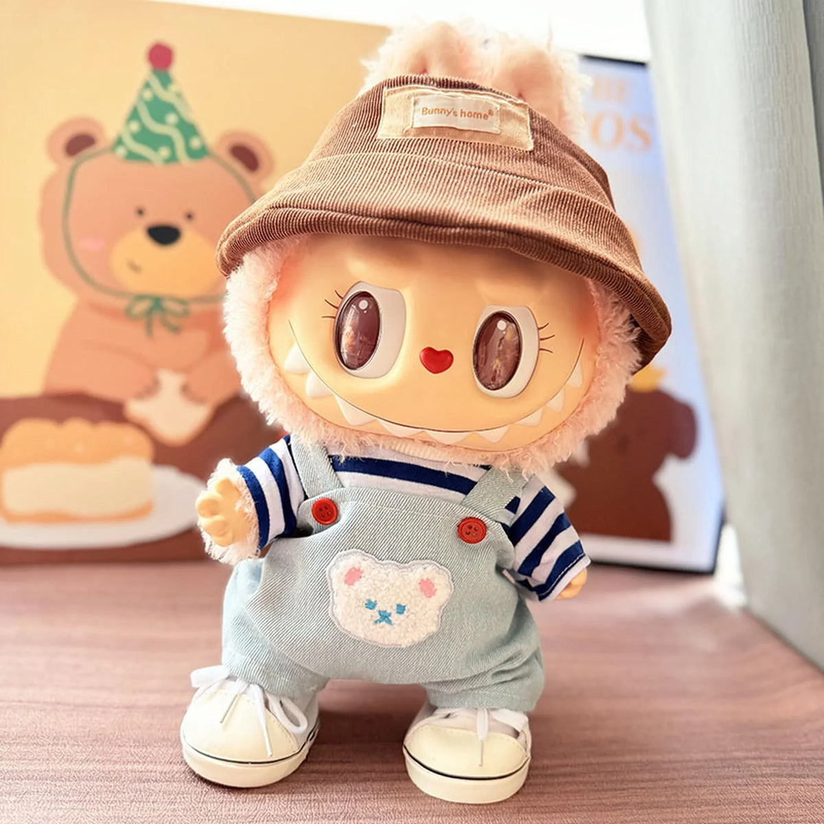 Brown Hat + White Canvas Shoes + Ocean Bear Overalls