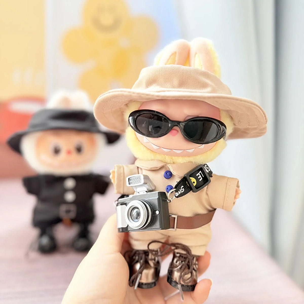 Brown Strap Loafers + Slim-Frame Sunglasses + Black Camera + Khaki Thai Police Uniform