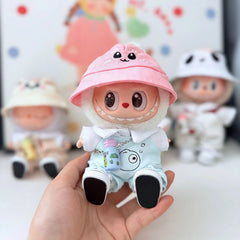 Bubble Fish Overalls Set + Pink Bunny Hat + White Canvas Shoes + Blue Water Bottle