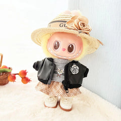 Camellia Leather Jacket + Cat T-Shirt Three-Piece Set + White Princess Shoes