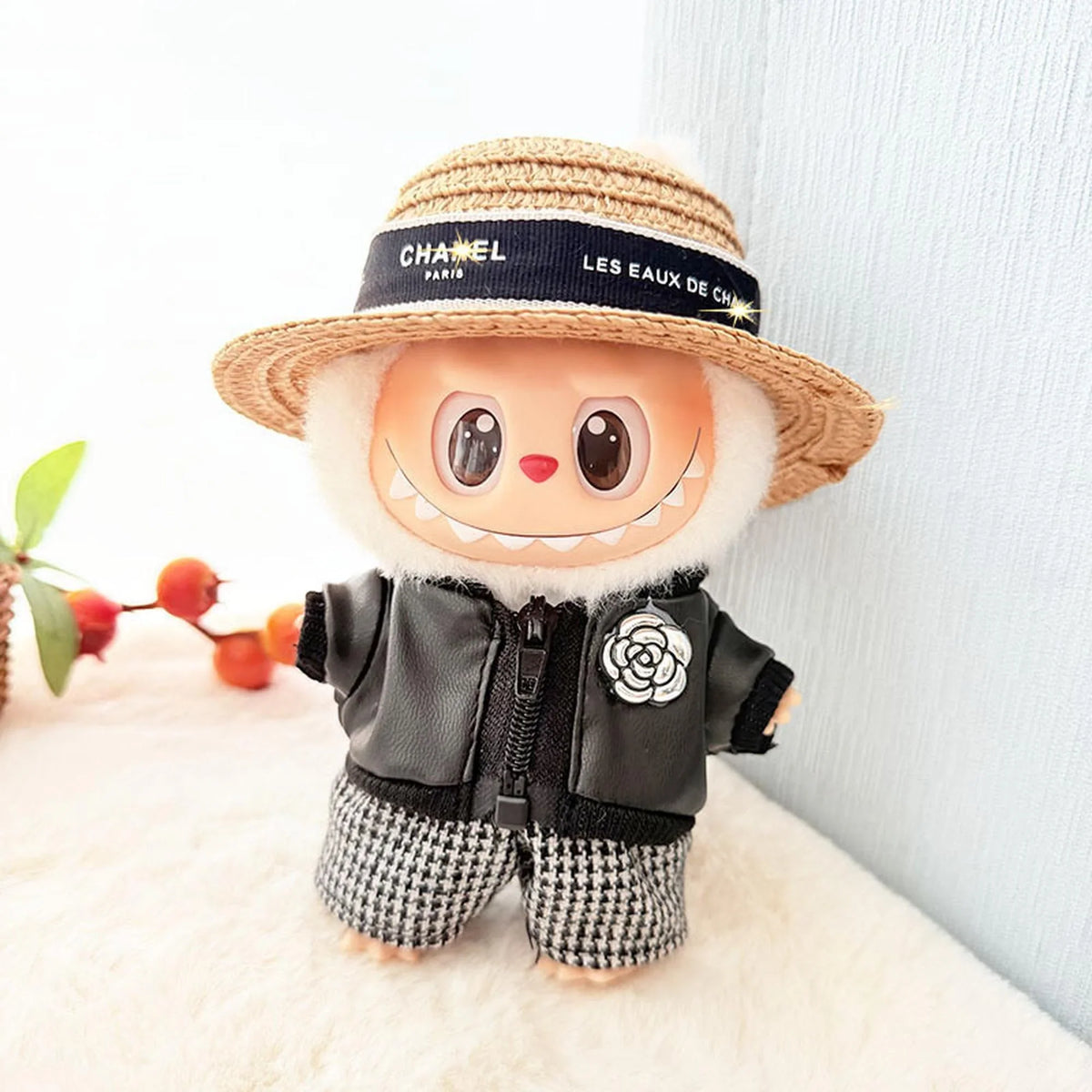 Camellia Leather Jacket Three-Piece Set