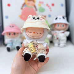 Cat Ear Overalls Set + White Bunny Hat + White Canvas Shoes + Yellow Water Bottle