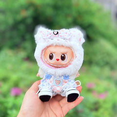 Cat Hat + Blue And White Checkered Overalls + White Canvas Shoes