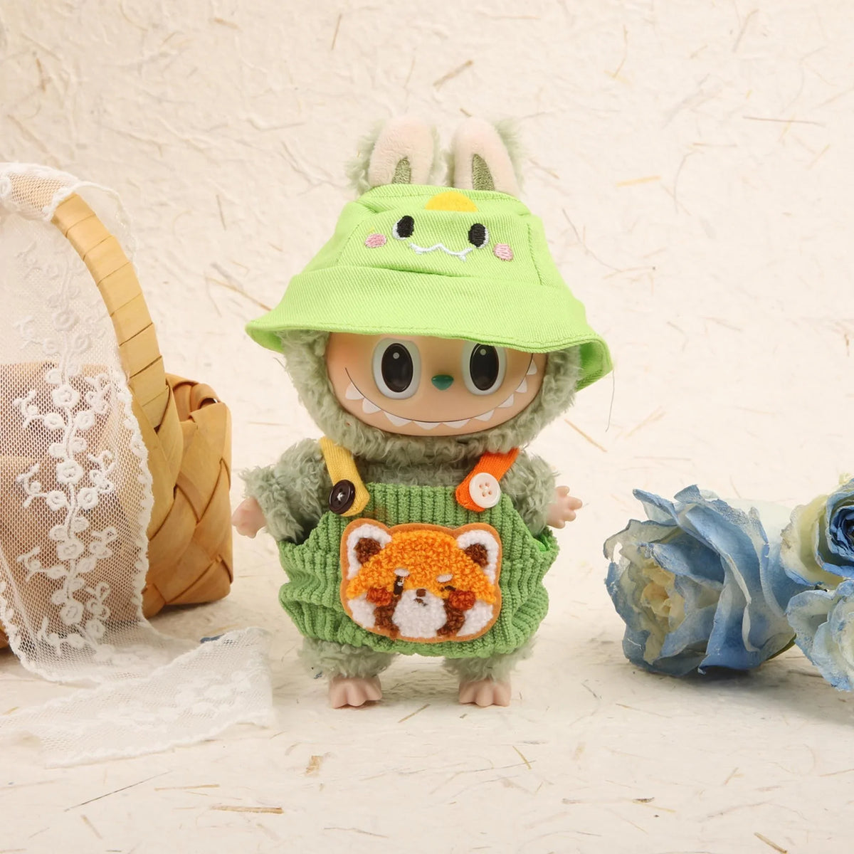 Charm Shiba Inu Overalls + Green Dino Hat