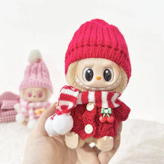 Cherry Red Wooden Button Knitwear Three-Piece Set