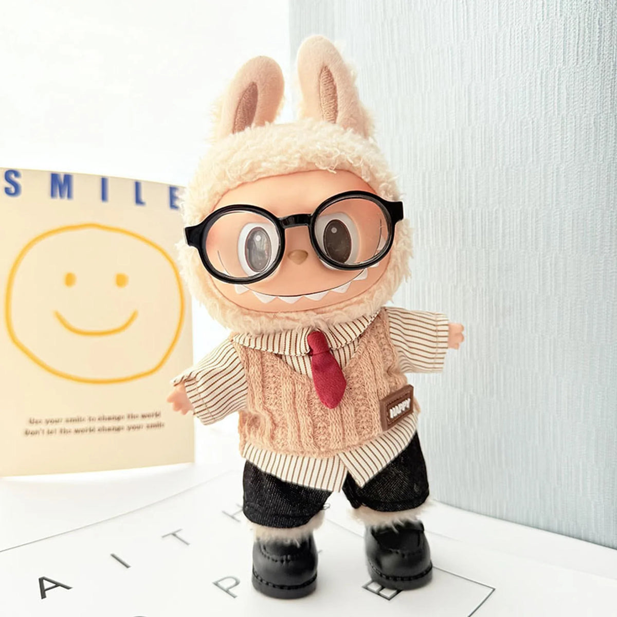 Chocolate Academia Style + Black Jeans + Black Frame Glasses + Black Square-Toe Shoes