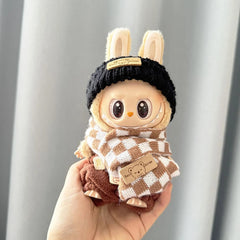 Coffee Plaid Scarf + Random Coffee Overalls + Black Flipped-Brim Bear Logo Cap