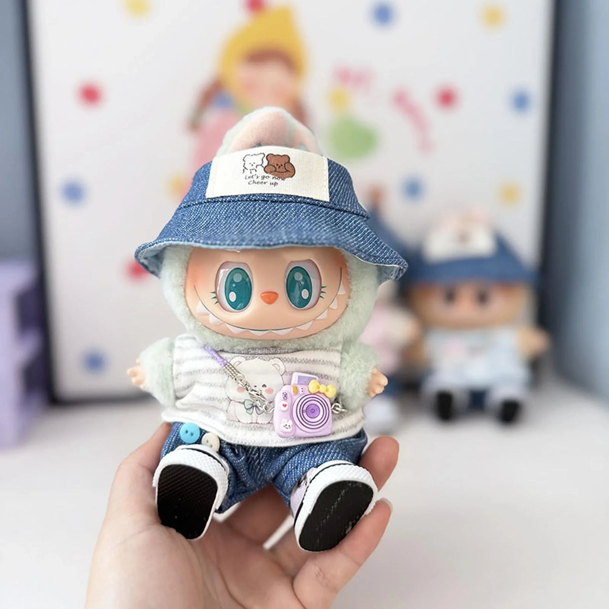 Couple Bear Hats + Summer Gray Stripes + White Canvas Shoes + Kd Purple Camera