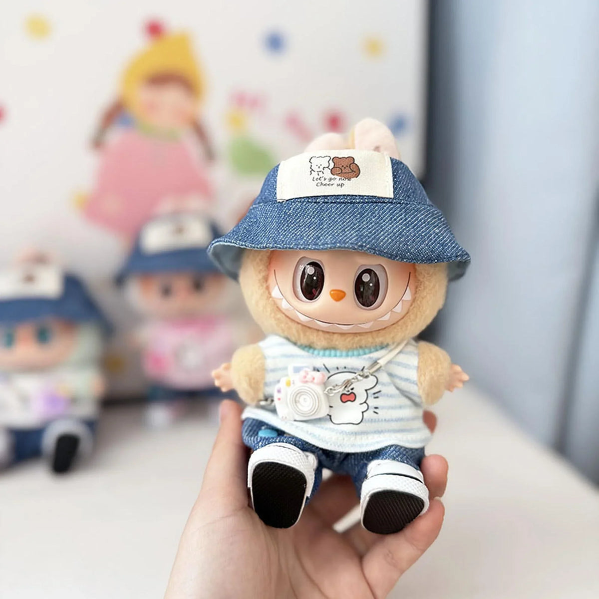Couple Bear Hats + Summer Vibes Blue Stripes + White Canvas Shoes + Kd White Camera