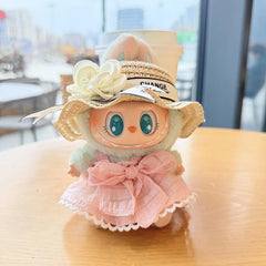 Creamy Coffee Candy Dress + White-Trimmed Straw Hat