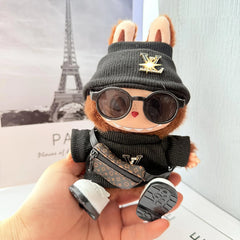 Dark Brown V Bag + All Black Sunglasses + White Square Toe + Black & Gold V Outfit