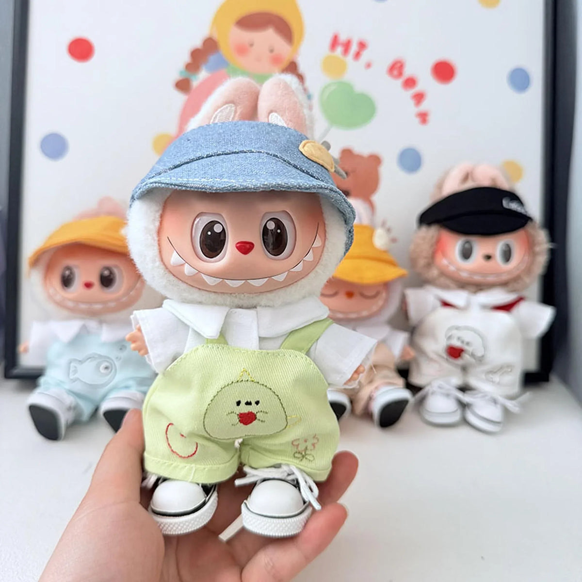 Denim Snapback + Green Apple Overalls + Black Canvas Sneakers