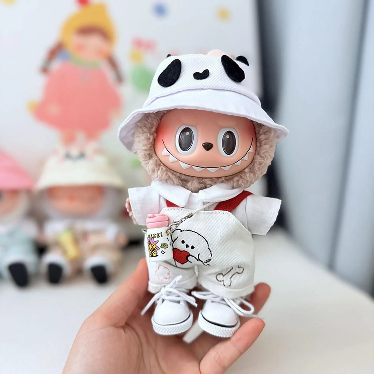 Dog Harness And Overalls Set + Black & White Panda Hat + White Canvas Shoes + White Water Bottle