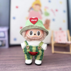 F Watermelon Overalls + Green Heart Hat + White Square-Toe Shoes