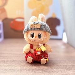 Gray Flipped-Brim Hat + Red Bottle Suspenders