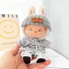 Gray Flipped Hat + Gray Hoodie Fabric Head + White Canvas Shoes