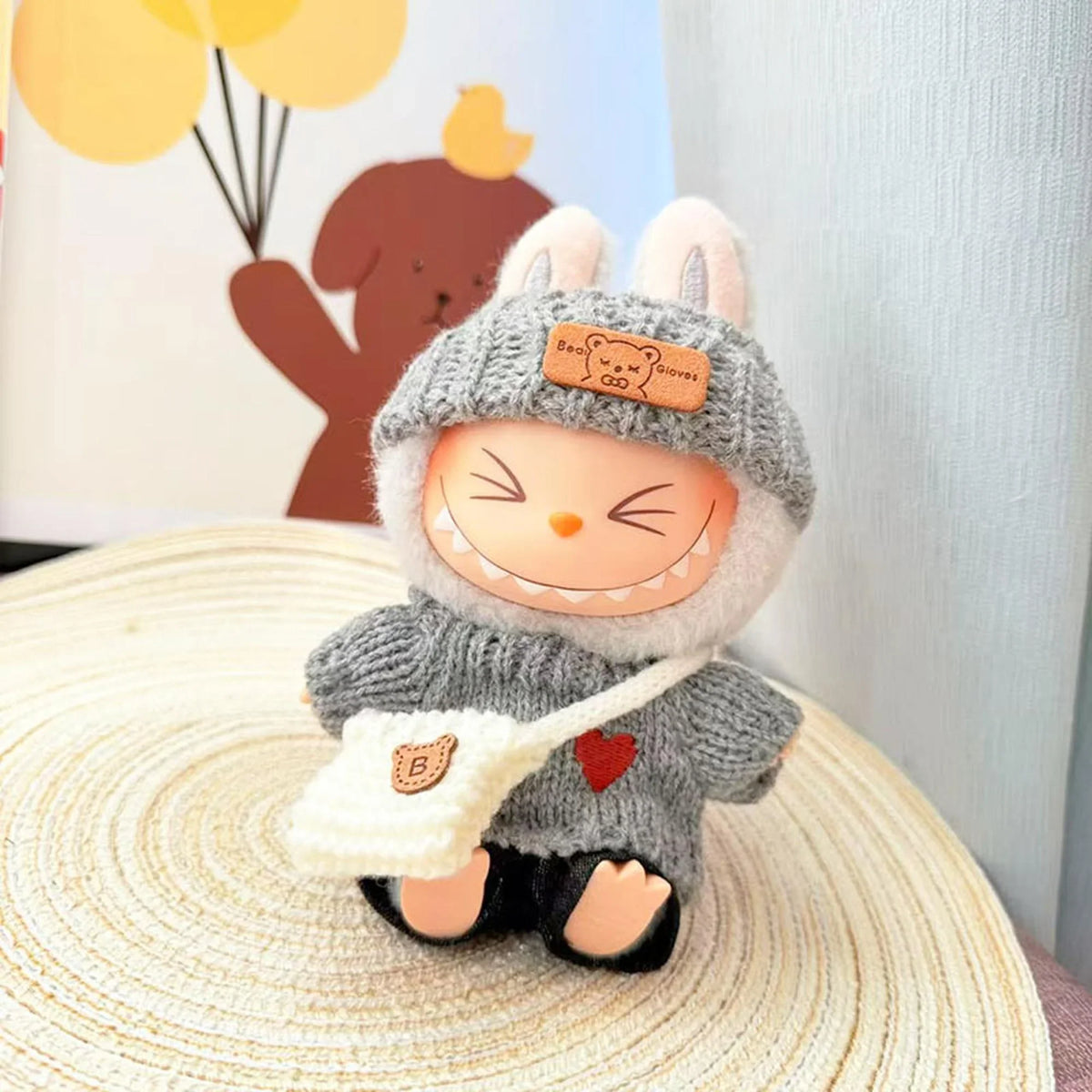 Gray Love Knit Sweater + Gray Turn-Up Hat + White B Bag