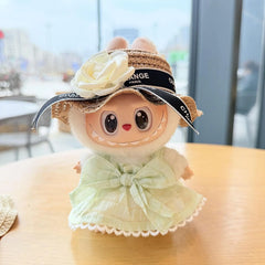 Green Candy Dress + Brown Camellia Straw Hat