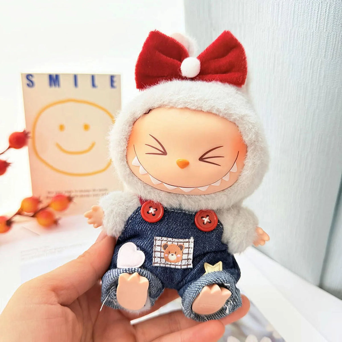 Grid Bear Denim Overalls Set