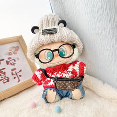 Grizzly Bear Ear Hat + Row Of Red Hearts + Black-Frame Glasses + Blue Jeans + Vv Mini Bag