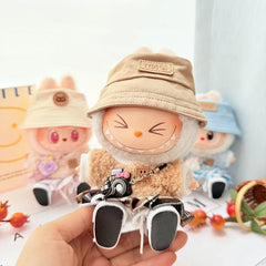 Kd Black Camera + Brown Yyds Cap + White Canvas Shoes + Brown Plaid Jk Skirt + Brown Smiley Sweater