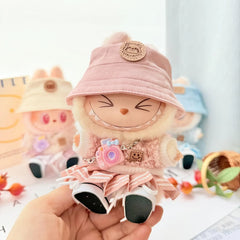 Kd Pink Camera + Pink Panda Hat + White Canvas Shoes + Pink Striped White Jk Skirt + Pink Smiley Circle Top