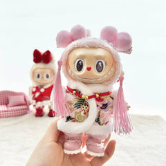 Kd Pink Leather Shoes + Pair Of Pink Hair Clips + Snake Year Purple Tang Suit Three-Piece Set